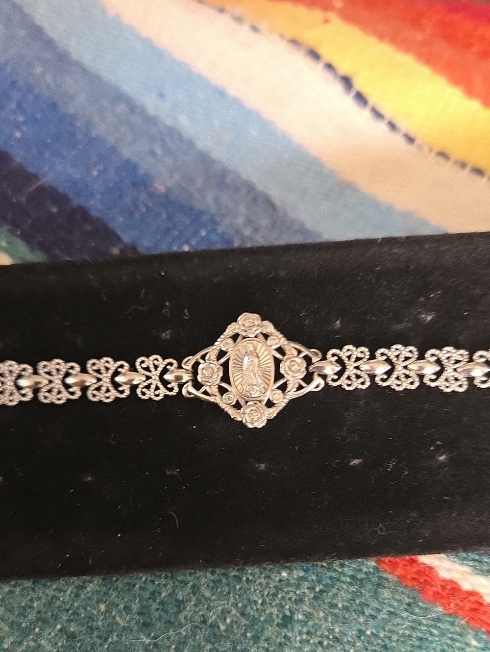 Sterling Silver, delicate filagree, center Guadalupe Image, Bracelet
